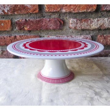 (RENTAL) 11" White and Red Cake Stand