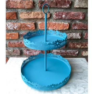 (RENTAL) 2 Tier Lacy Blue Cupcake Stand