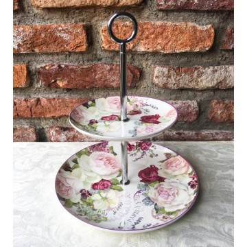 (RENTAL) 2 Tier Ceramic Floral Cupcake Stand