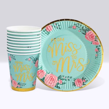Miss to Mrs Rose Paper Cup & Plate Set