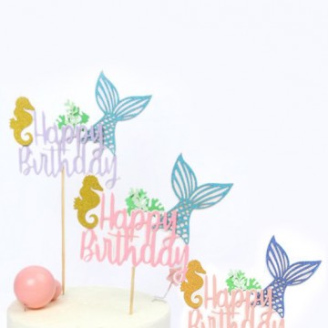 Happy Birthday Mermaid Cake Topper