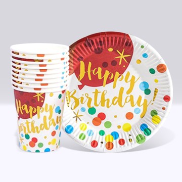 Happy Birthday Paper Cup & Plate Set (Polka Dot)