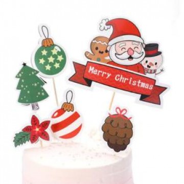 Merry Christmas Santa and Friends Cake Topper Set