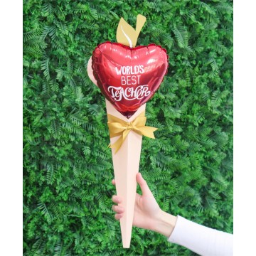 World’s Best Teacher Apple Foil Balloon Hand Bouquet