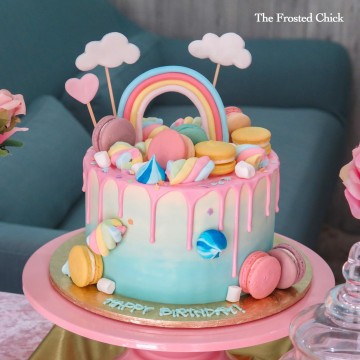 Pastel Rainbow x Macaron Drip Cake