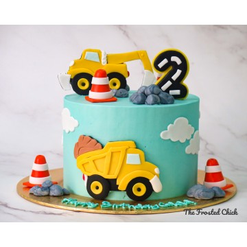 Excavator & Dump Truck Construction Cake