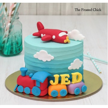 Plane & Train Transport Cake