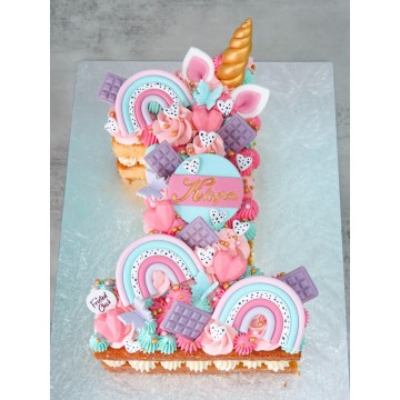 Rainbow Unicorn Number Cake