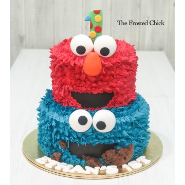 Sesame Street Elmo and Cookie Monster Inspired Cake