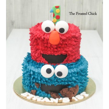 Elmo and Cookie Monster Inspired Cake