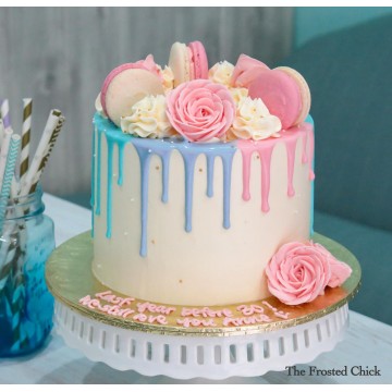 Rose & Macaron Pastel Drip Cake
