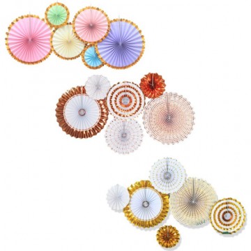 Decorative Round Paper Fan Set