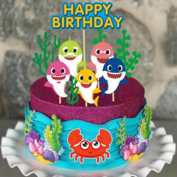 Happy Birthday Baby Shark Cake Topper Set