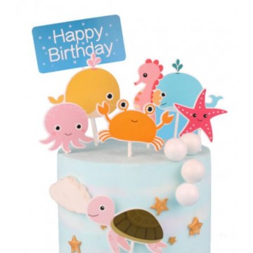 Happy Birthday Sea Creatures Cake Topper Set