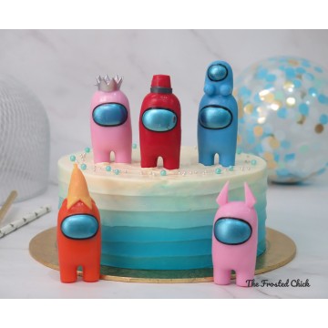Ombre Blue Cake + Among Us toy set (Expedited, SELF ASSEMBLE series)