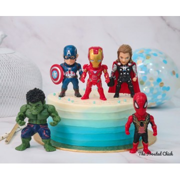 Ombre Blue Cake + Avengers toy set (Expedited, SELF ASSEMBLE series)