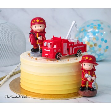 Ombre Yellow Cake + Fire Fighter toy set (Expedited, SELF ASSEMBLE series)
