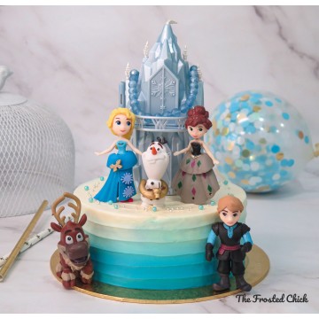 Ombre Blue Cake + Frozen toy set (Expedited, SELF ASSEMBLE series)