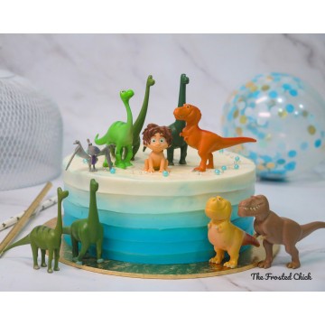 Ombre Blue Cake + Good Dinosaur toy set (Expedited, SELF ASSEMBLE series)