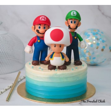 Ombre Blue Cake + Mario Luigi toy set (Expedited, SELF ASSEMBLE series)