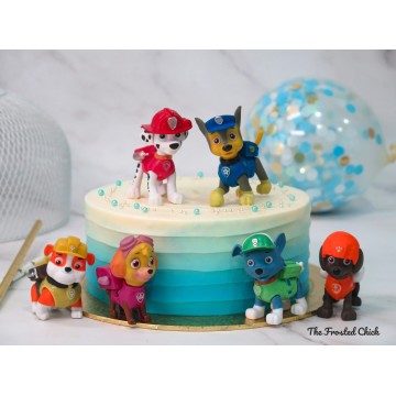 Ombre Blue Cake + Paw Patrol toy set (Expedited, SELF ASSEMBLE series)