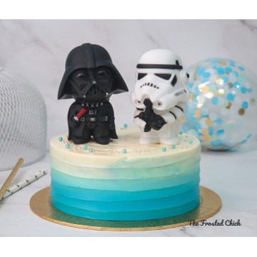 Ombre Blue Cake + Star Wars toy set (Expedited, SELF ASSEMBLE series)