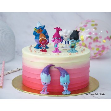 Ombre Pink Cake + Trolls toy set (Expedited, SELF ASSEMBLE series)